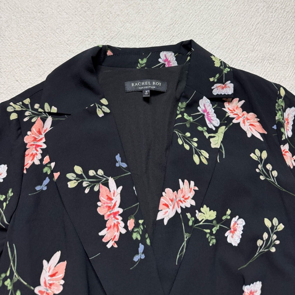 Rachel Roy Dark Floral Chiffon Cascade Ruffle Wrap Dress 8 - Picture 6 of 9